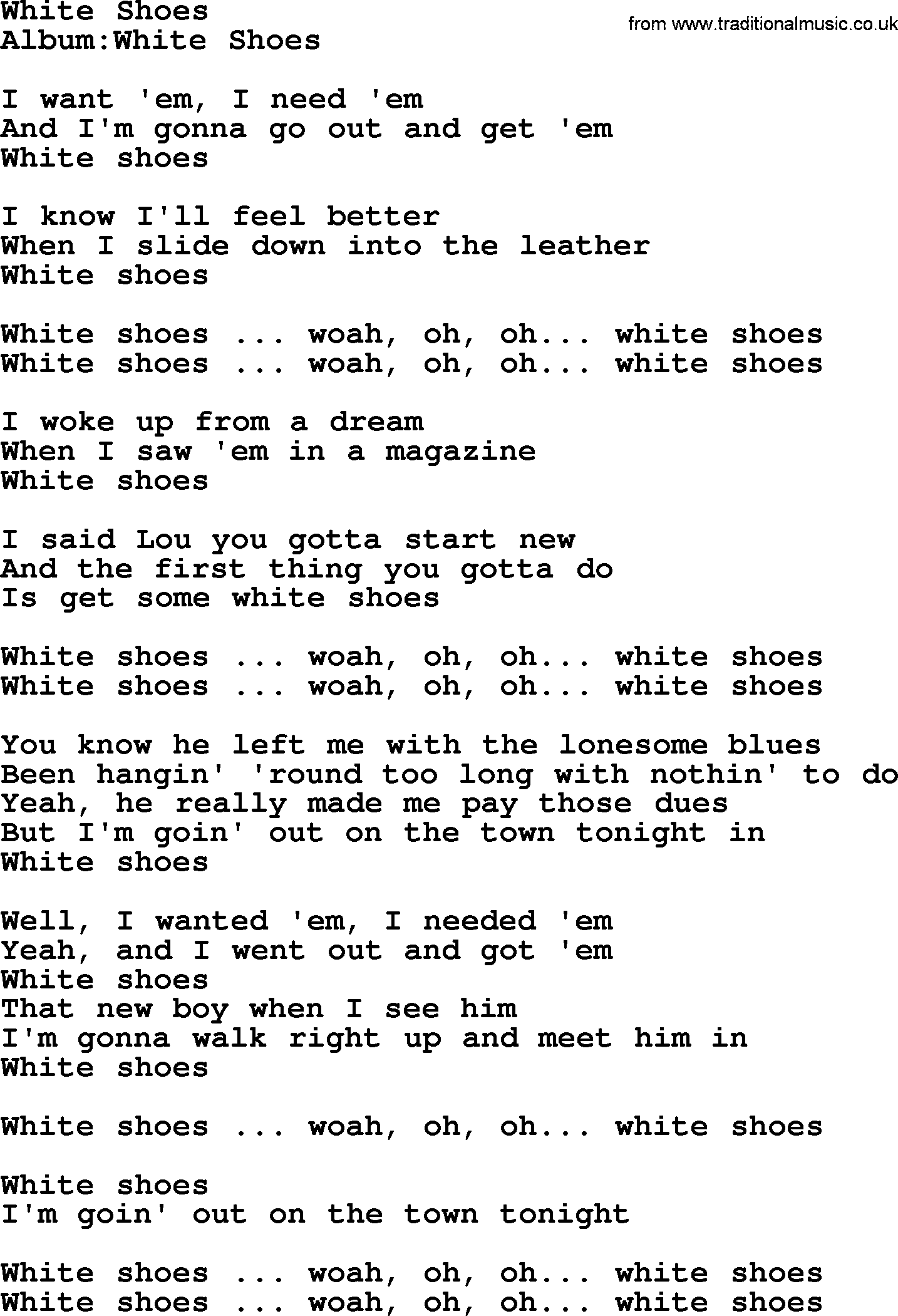 Emmylou Harris song: White Shoes lyrics