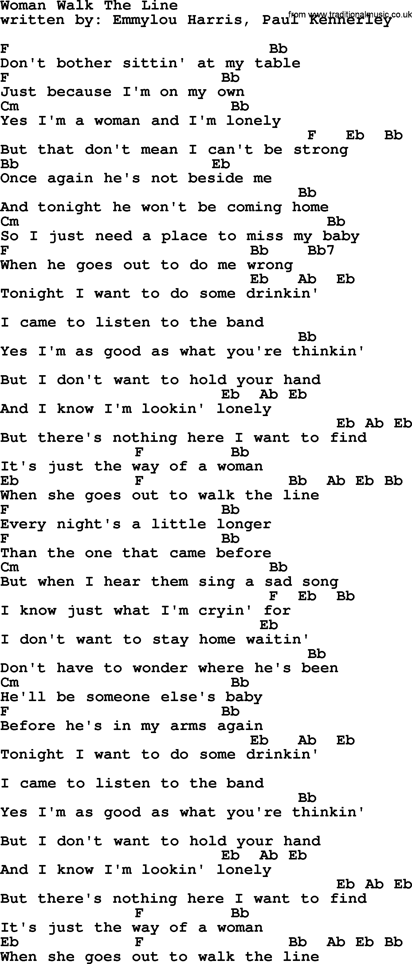 Emmylou Harris song: Woman Walk The Line lyrics and chords