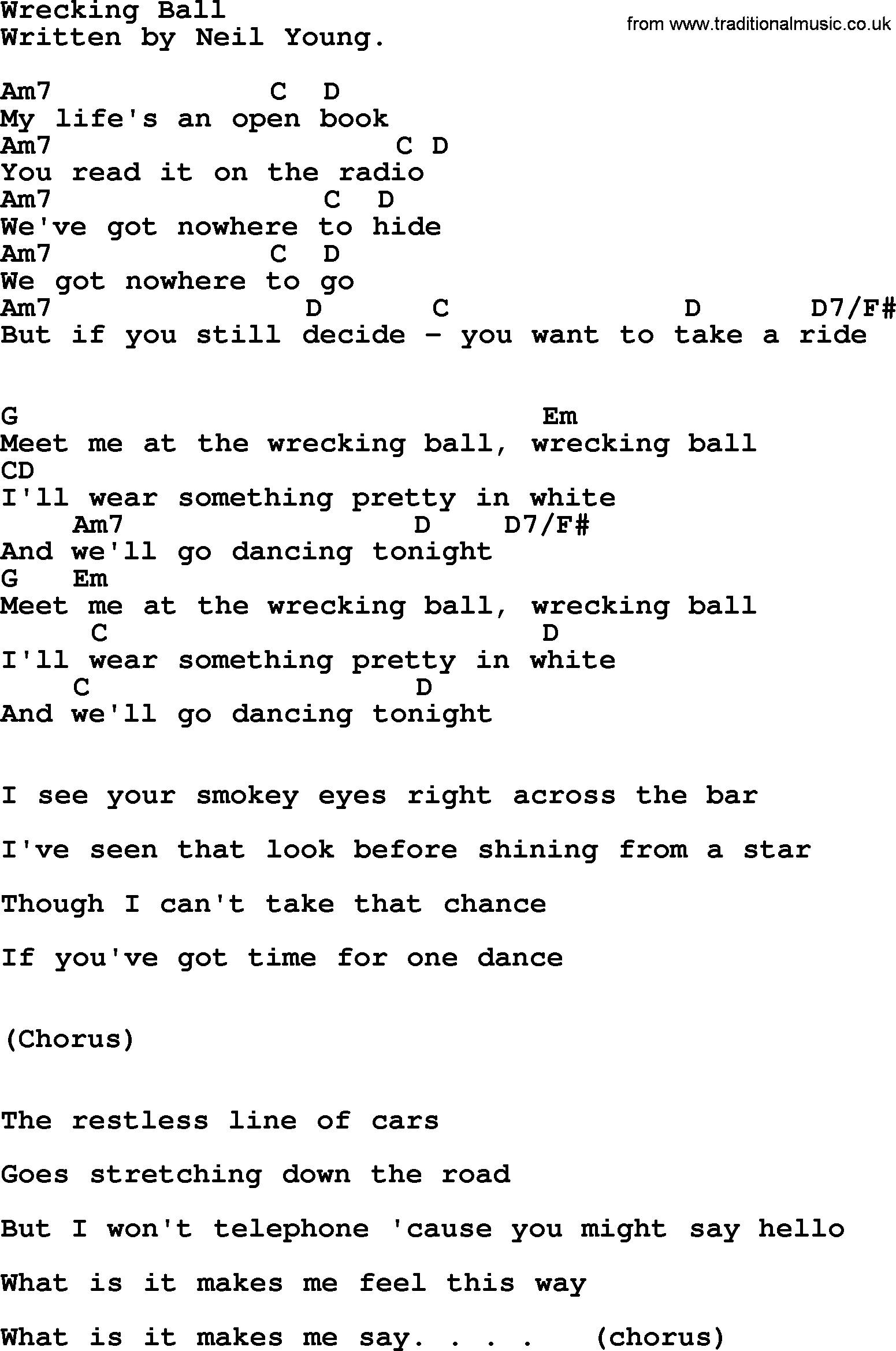 Emmylou Harris song: Wrecking Ball lyrics and chords