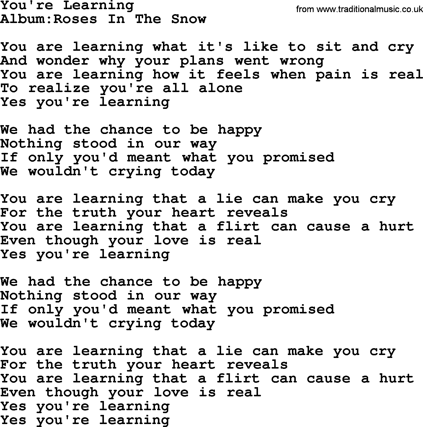 Emmylou Harris song: You're Learning lyrics