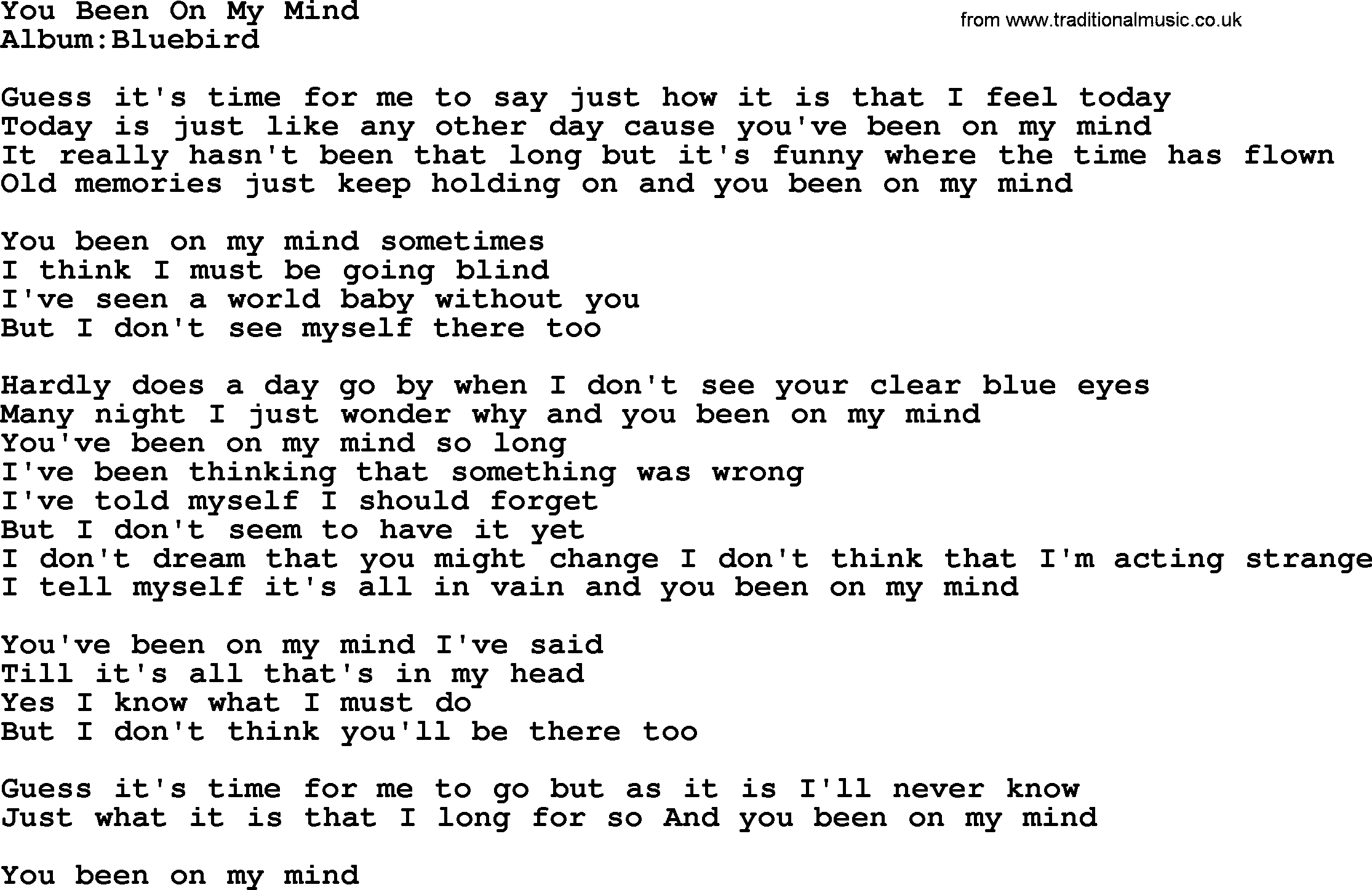 Emmylou Harris song: You Been On My Mind lyrics