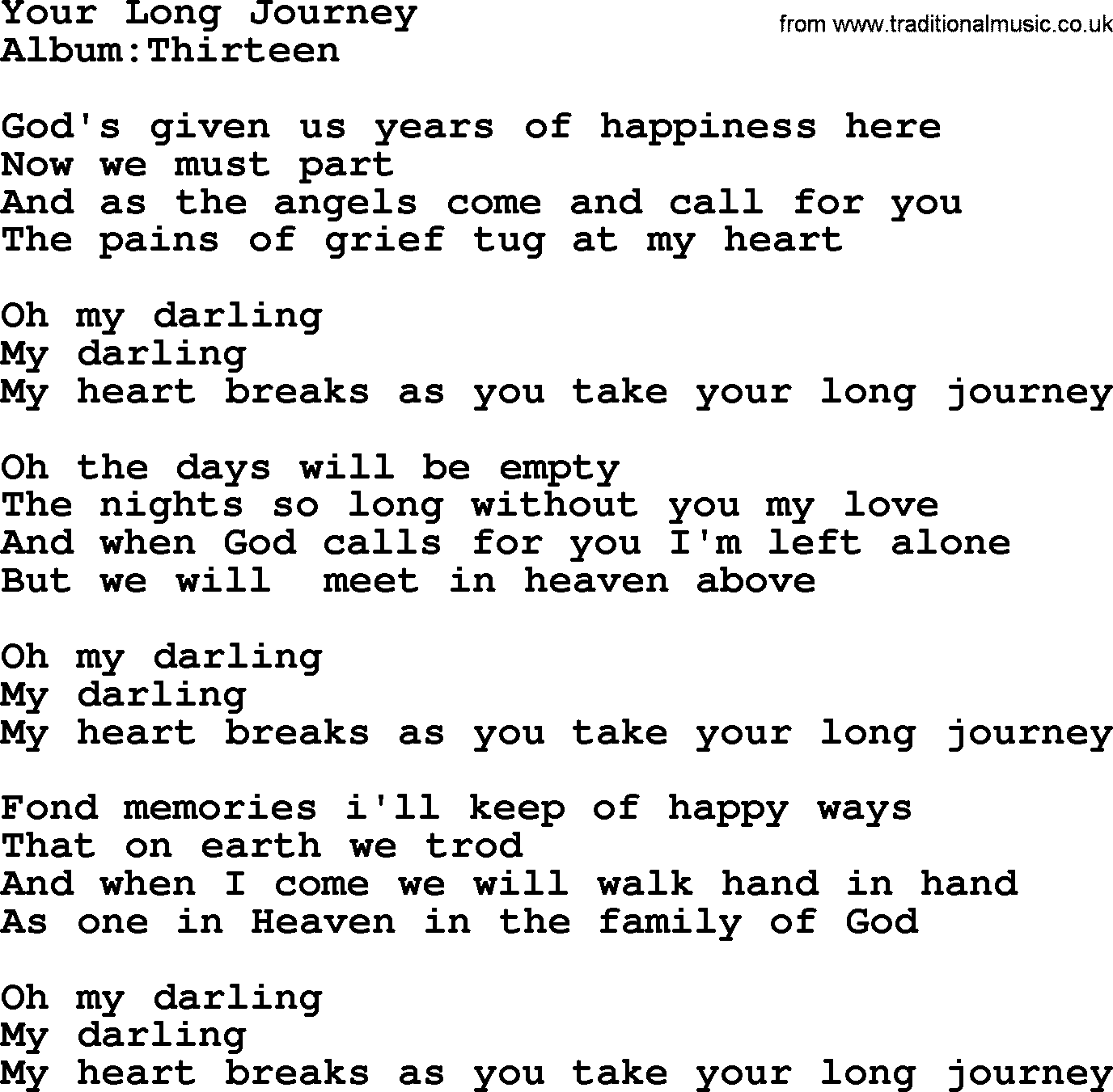 Emmylou Harris song: Your Long Journey lyrics