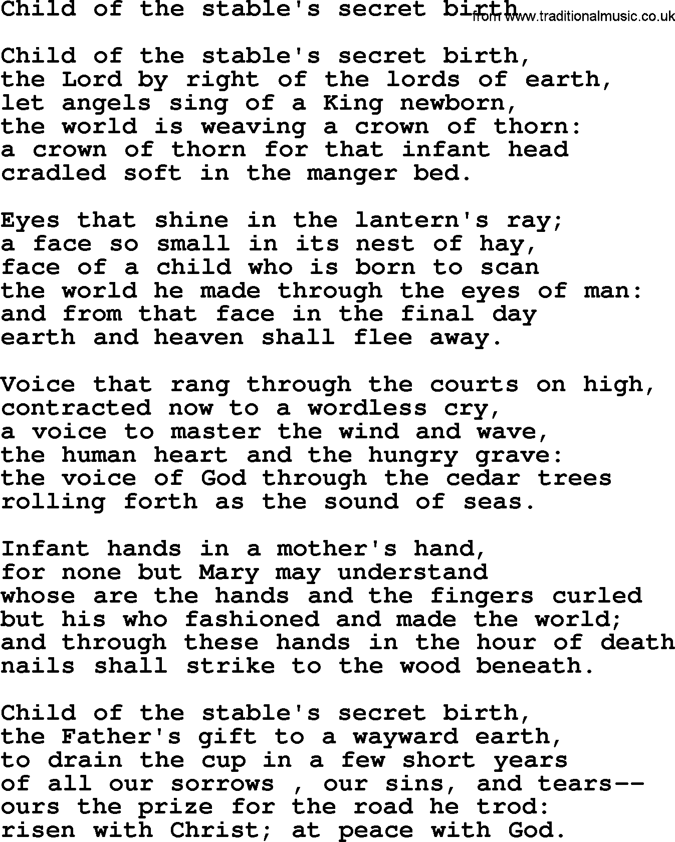 Epiphany Hymns, Hymn: Child Of The Stable's Secret Birth, lyrics with PDF