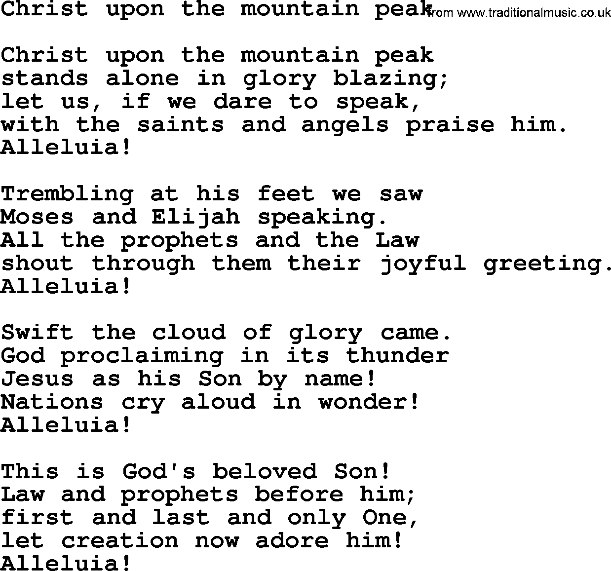 Epiphany Hymns, Hymn: Christ Upon The Mountain Peak, lyrics with PDF