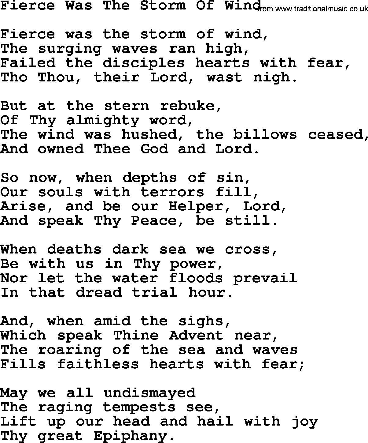 Epiphany Hymns, Hymn: Fierce Was The Storm Of Wind, lyrics with PDF