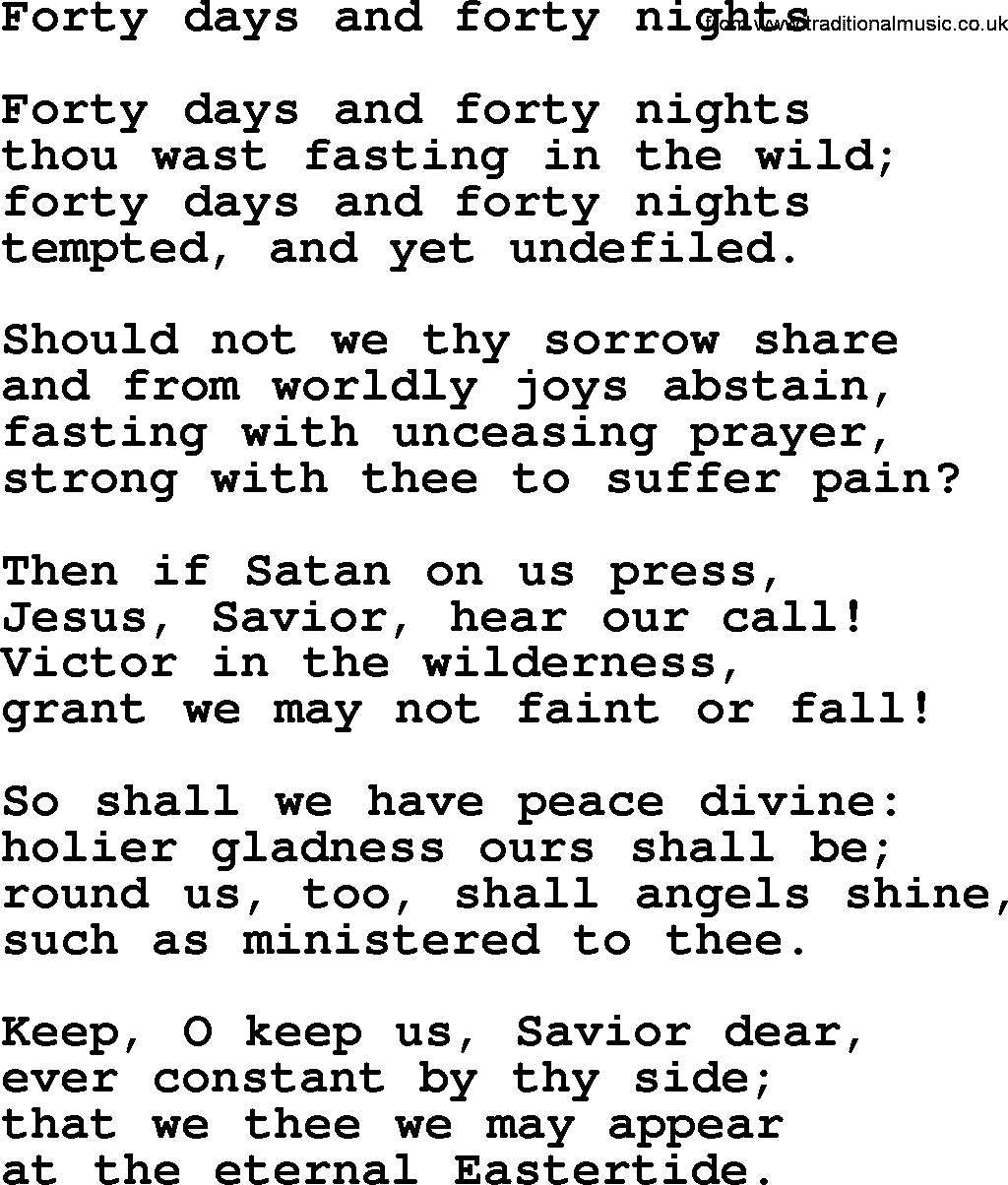 Epiphany Hymns, Hymn: Forty Days And Forty Nights, lyrics with PDF