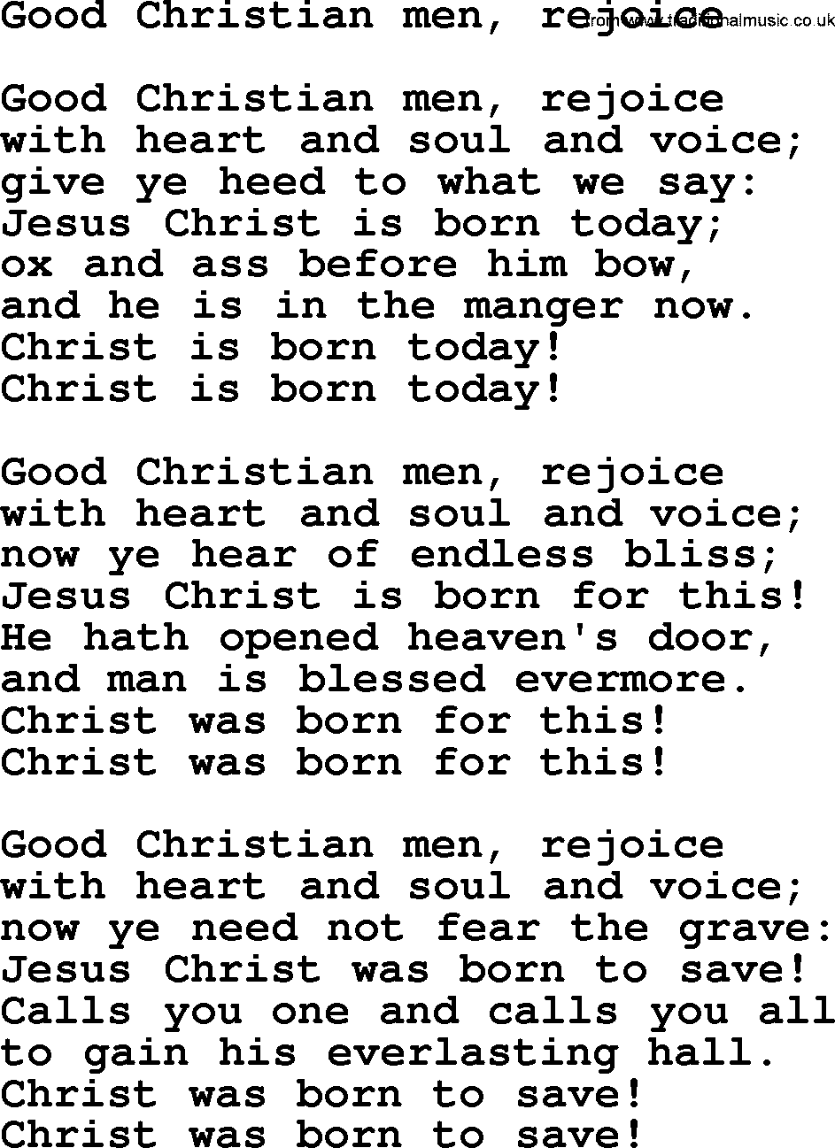 Epiphany Hymns, Hymn: Good Christian Men, Rejoice, lyrics with PDF