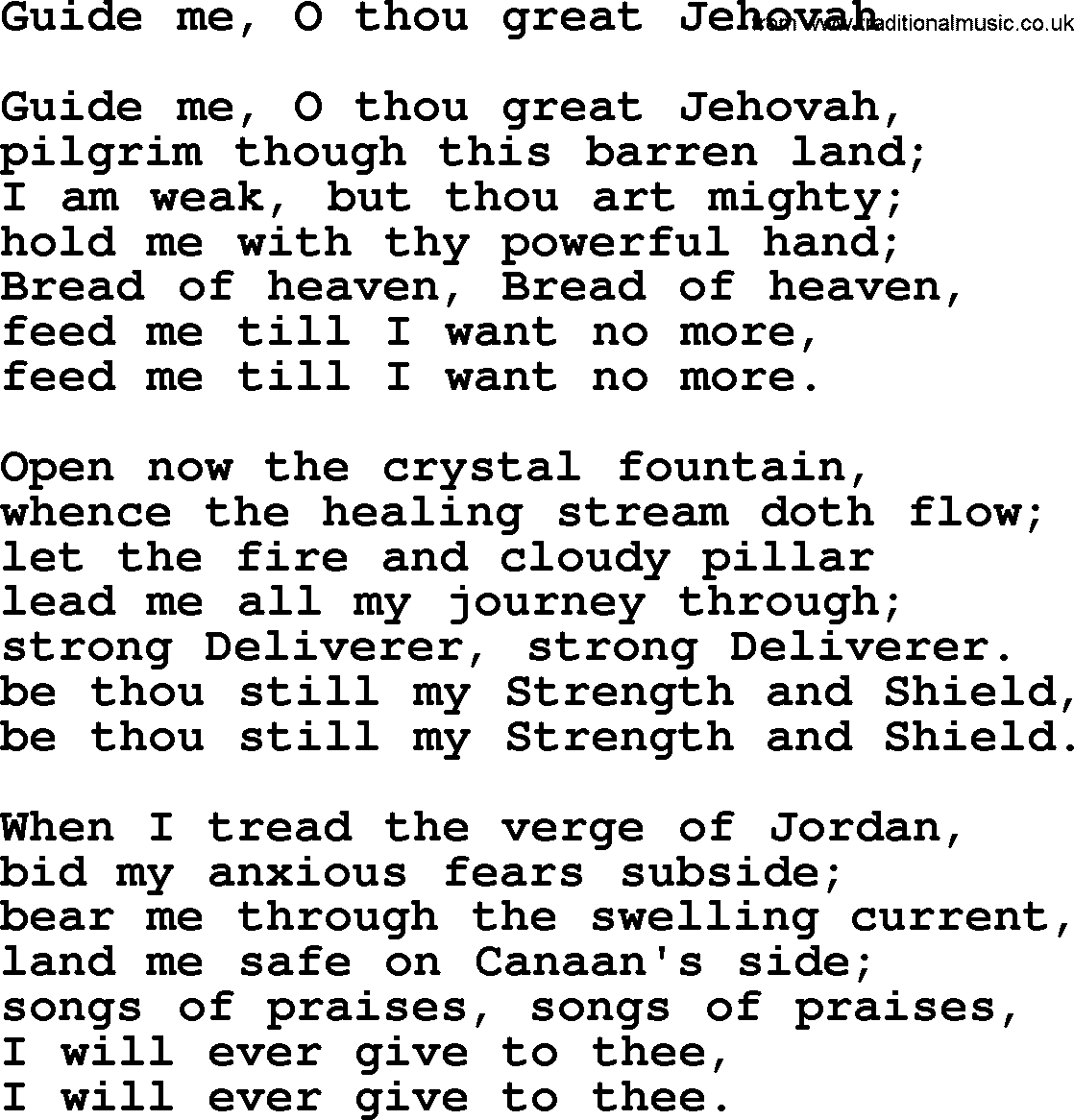 Epiphany Hymns, Hymn: Guide Me, O Thou Great Jehovah, lyrics with PDF