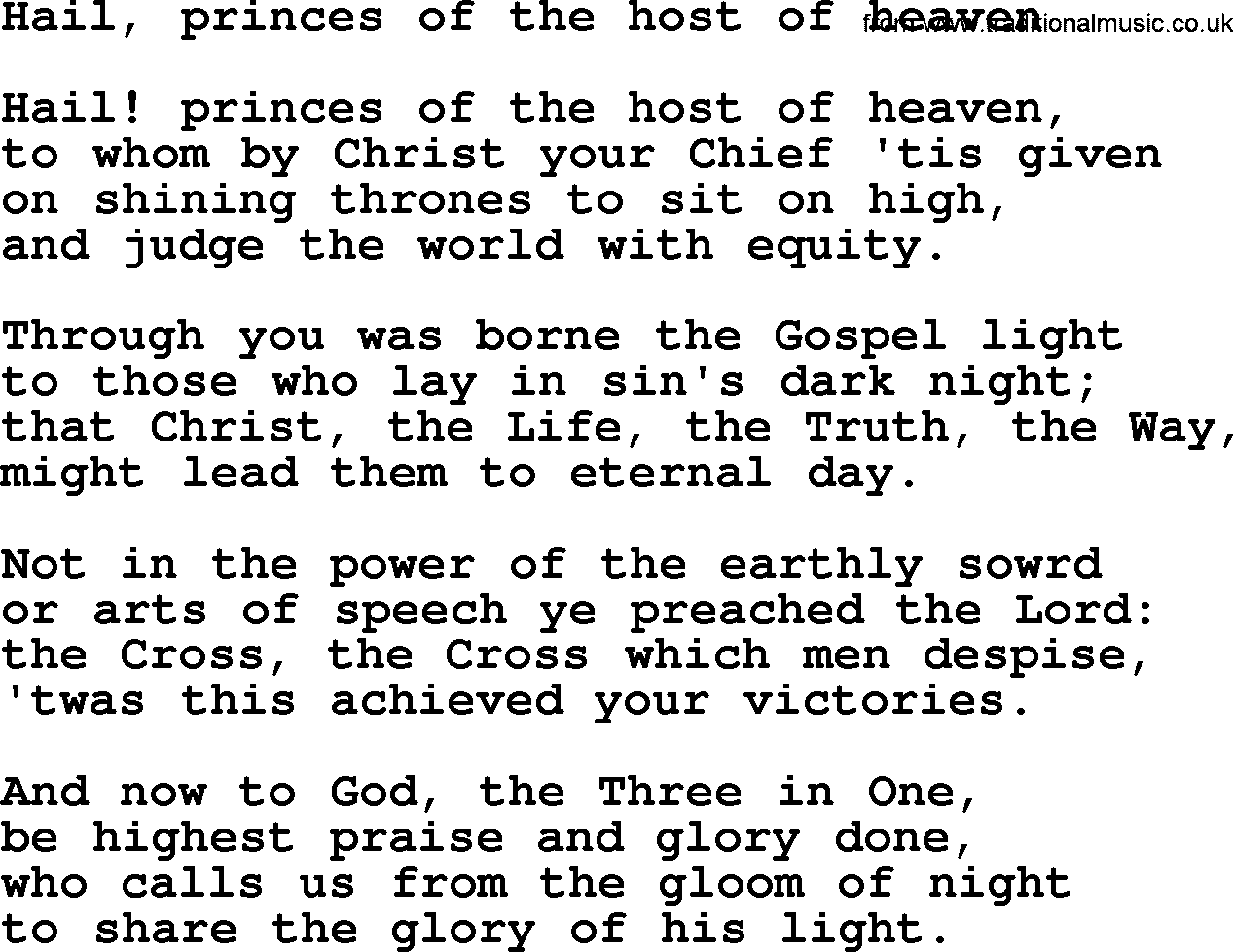 Epiphany Hymns, Hymn: Hail, Princes Of The Host Of Heaven, lyrics with PDF