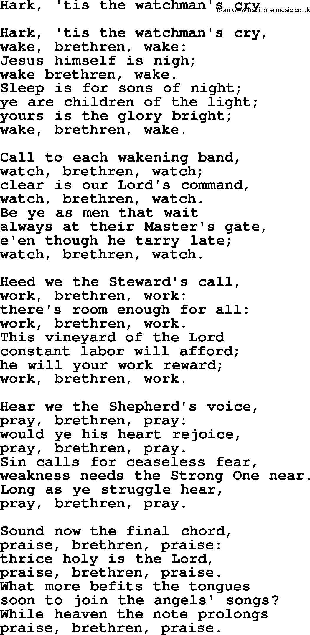 Epiphany Hymns, Hymn: Hark, 'tis The Watchman's Cry, lyrics with PDF