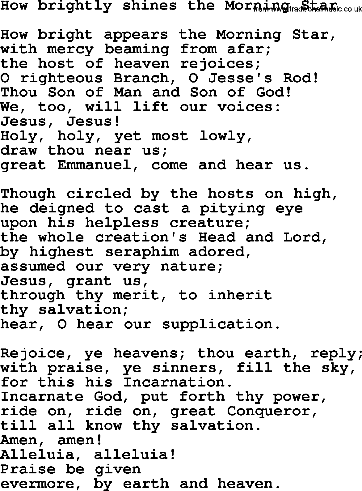 Epiphany Hymns, Hymn: How Brightly Shines The Morning Star, lyrics with PDF