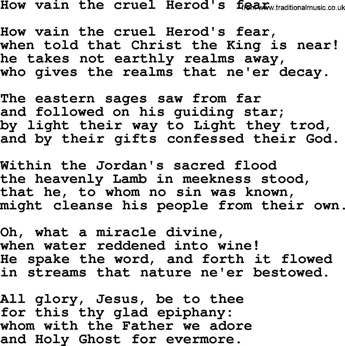 Epiphany Hymns, Hymn: How Vain The Cruel Herod's Fear, lyrics with PDF