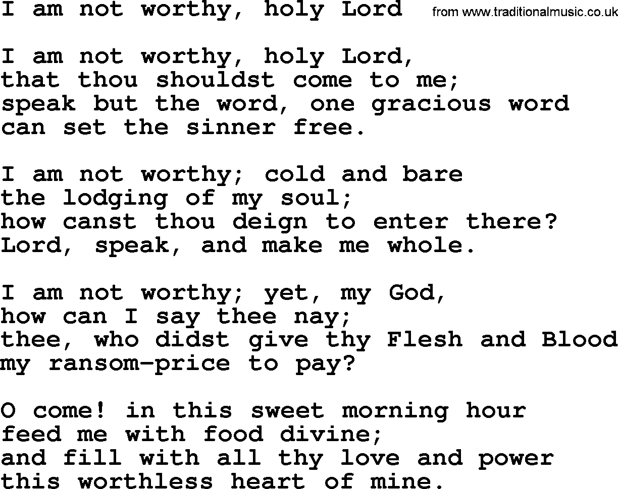 Epiphany Hymns, Hymn: I Am Not Worthy, Holy Lord, lyrics with PDF