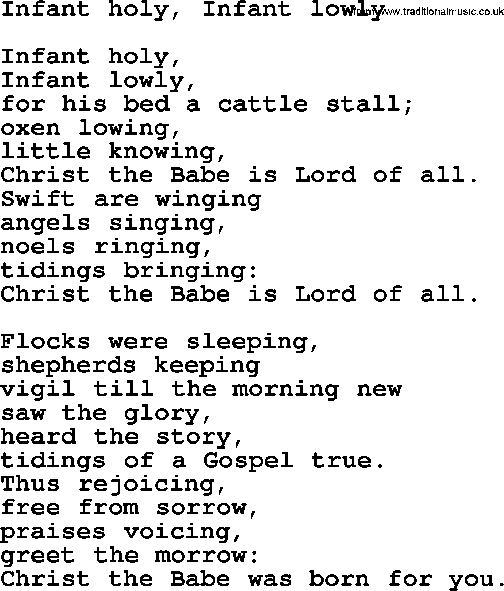 Infant Holy Infant Lowly Lyrics - LyricsWalls