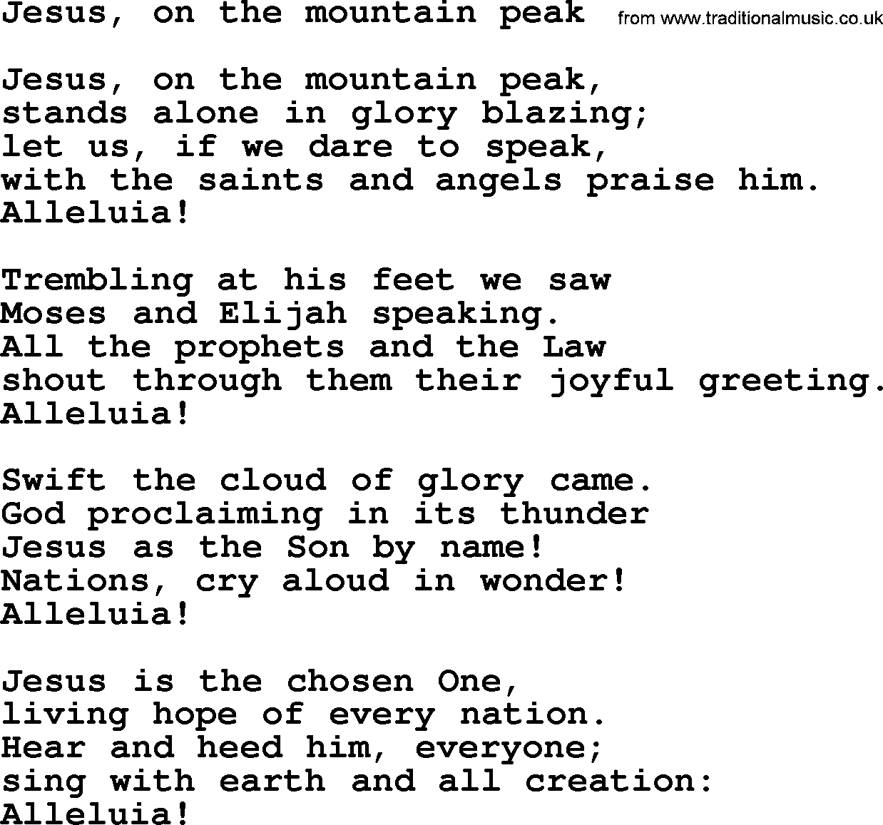 Epiphany Hymns, Hymn: Jesus, On The Mountain Peak, lyrics with PDF
