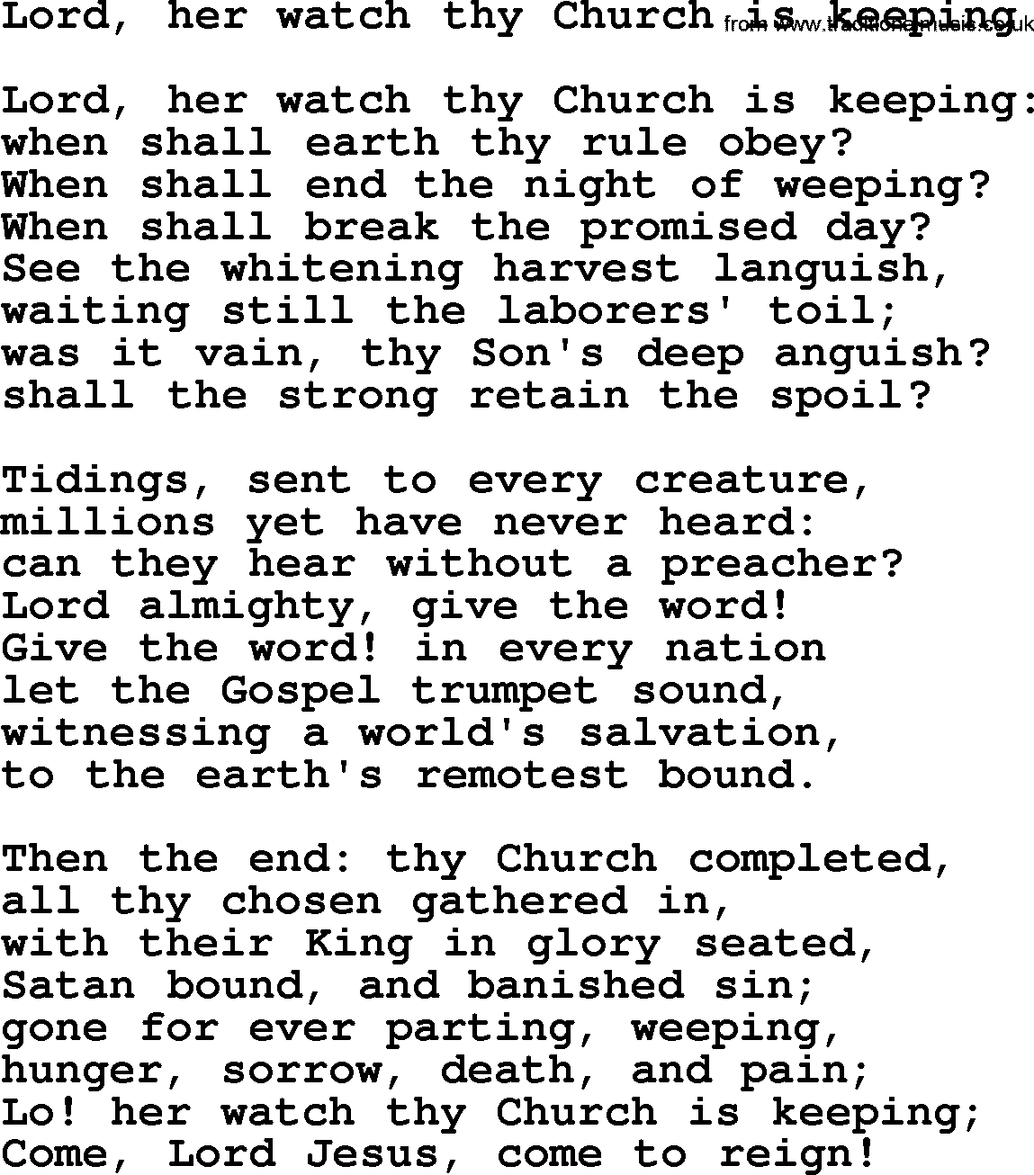 Epiphany Hymns, Hymn: Lord, Her Watch Thy Church Is Keeping, lyrics with PDF