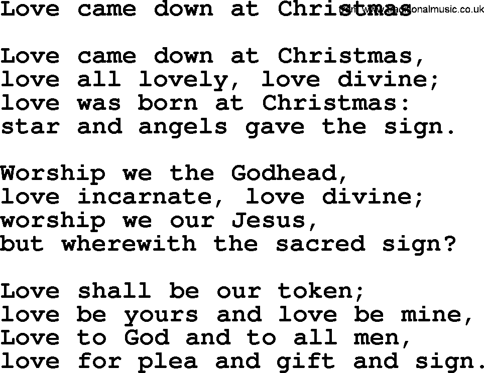 Epiphany Hymns, Hymn: Love Came Down At Christmas, lyrics with PDF