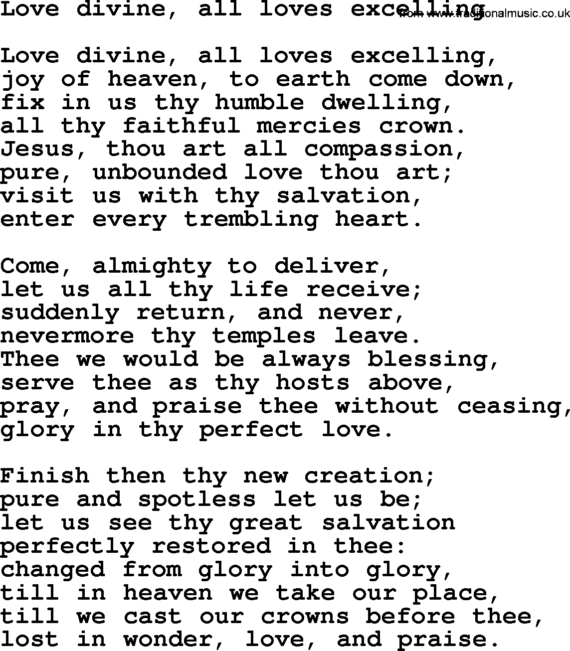 Epiphany Hymns, Hymn: Love Divine, All Loves Excelling, lyrics with PDF