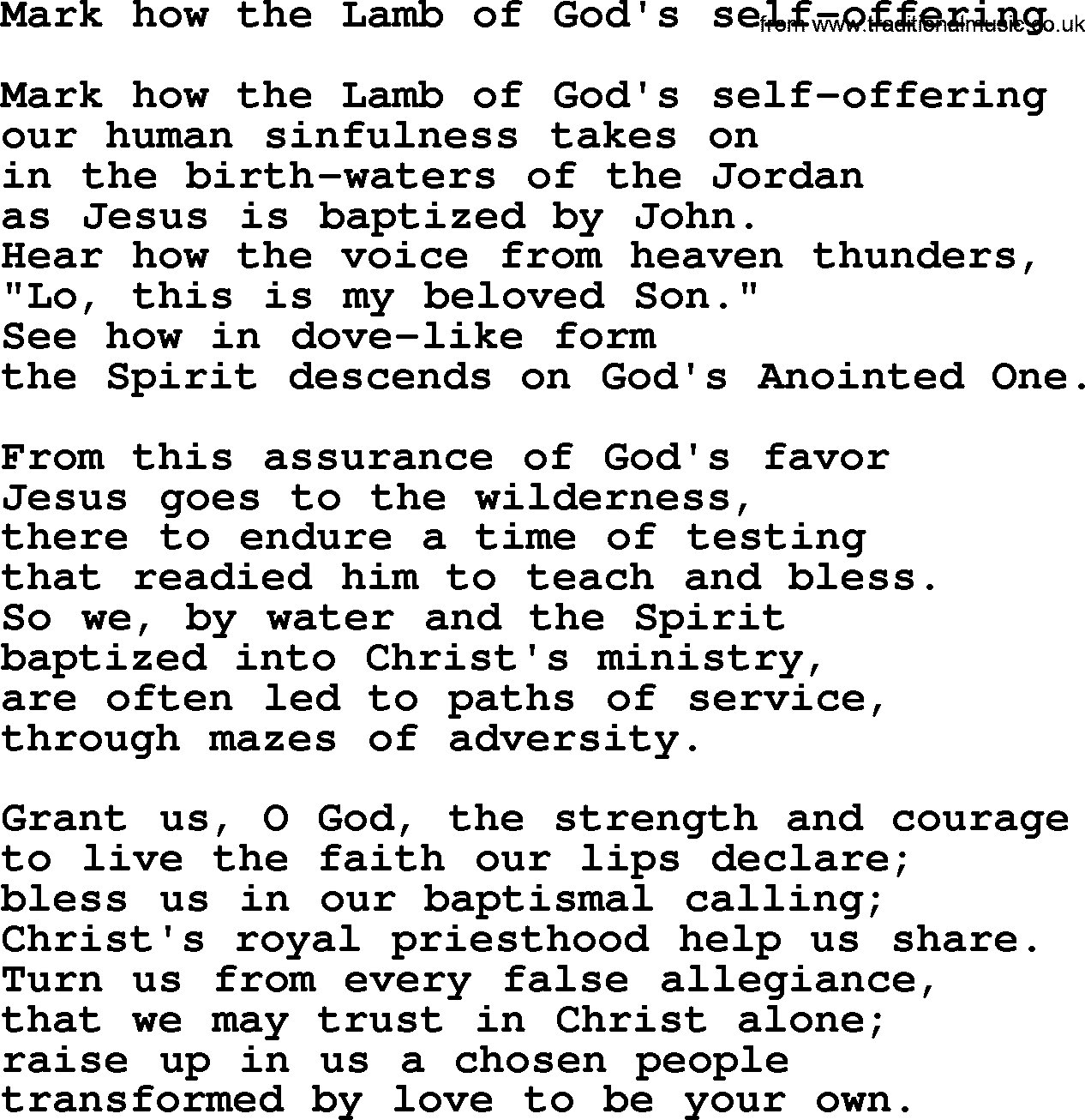 Epiphany Hymns, Hymn: Mark How The Lamb Of God's Self-Offering, lyrics with PDF
