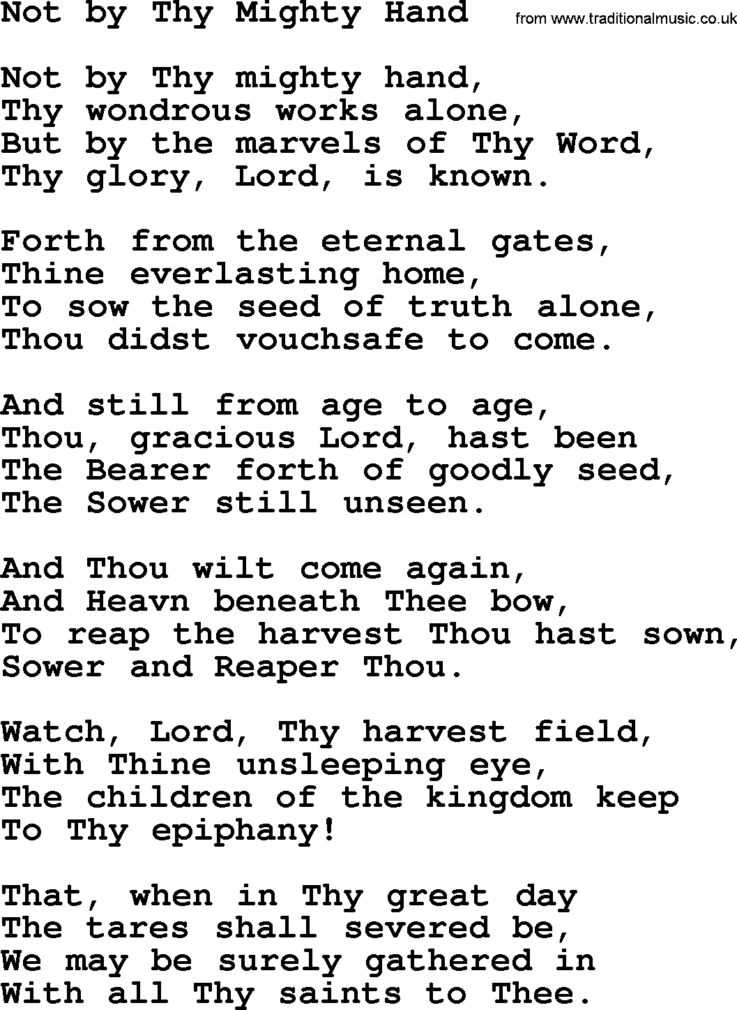 Epiphany Hymns, Hymn: Not By Thy Mighty Hand, lyrics with PDF