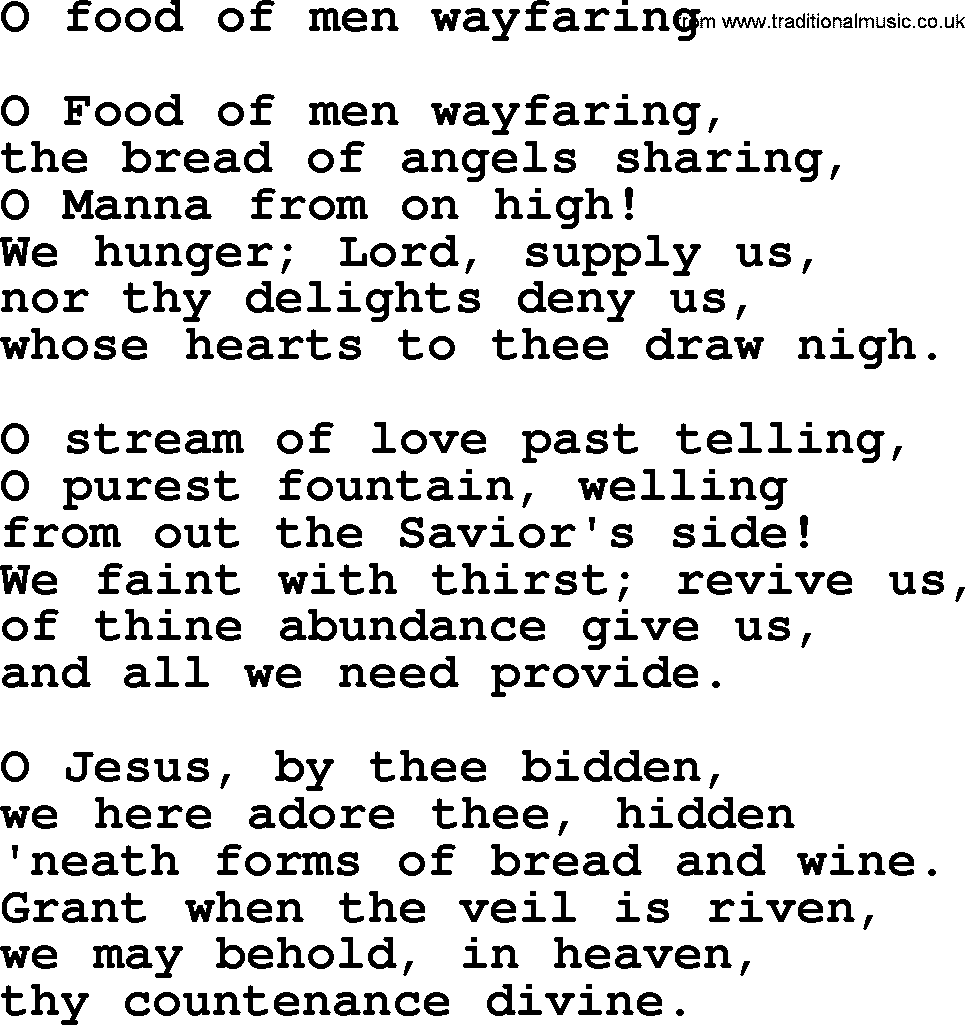 Epiphany Hymns, Hymn: O Food Of Men Wayfaring, lyrics with PDF