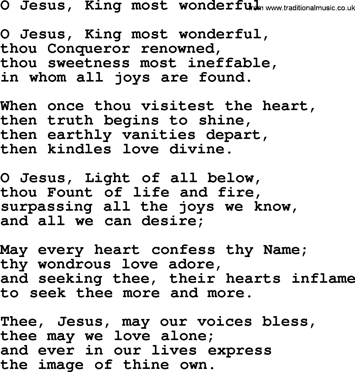 Epiphany Hymns, Hymn: O Jesus, King Most Wonderful, lyrics with PDF
