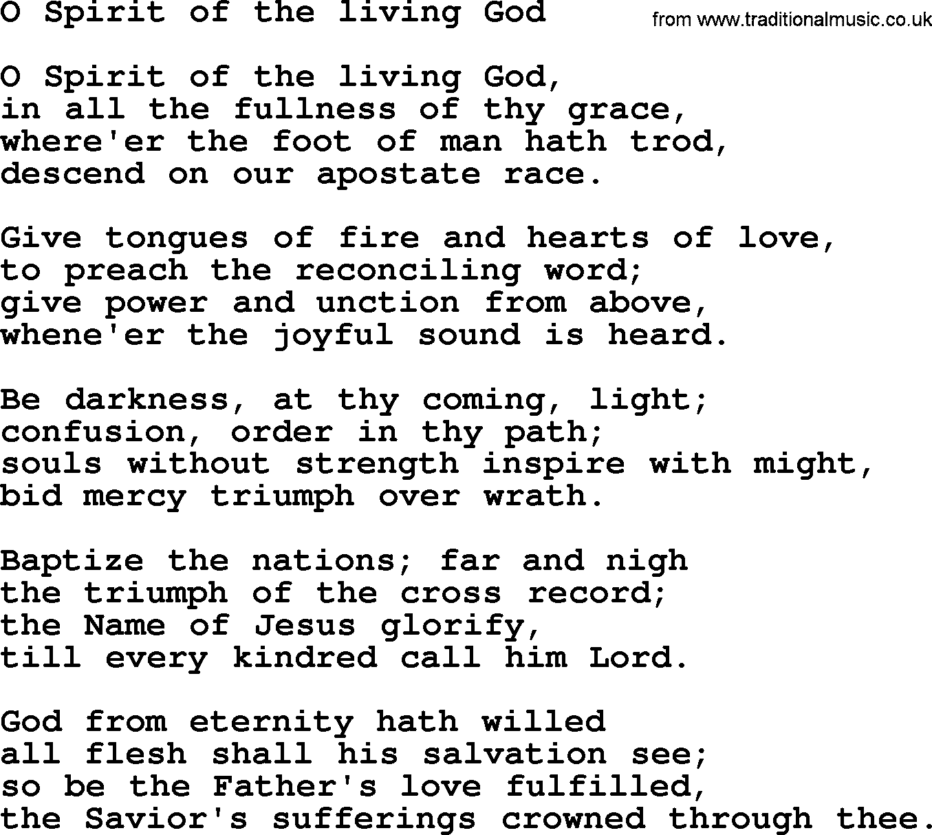 Epiphany Hymns, Hymn: O Spirit Of The Living God, lyrics with PDF