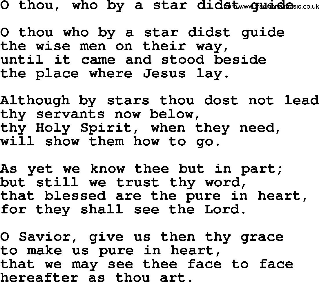 Epiphany Hymns, Hymn: O Thou, Who By A Star Didst Guide, lyrics with PDF