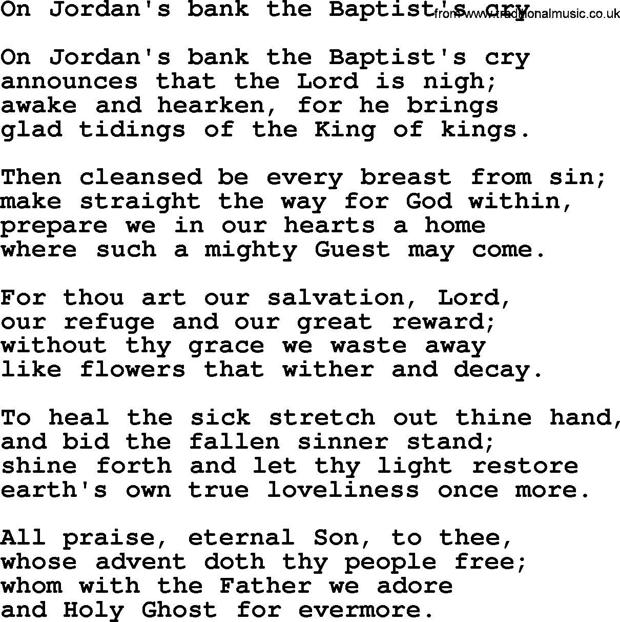 Epiphany Hymns, Hymn: On Jordan's Bank The Baptist's Cry, lyrics with PDF