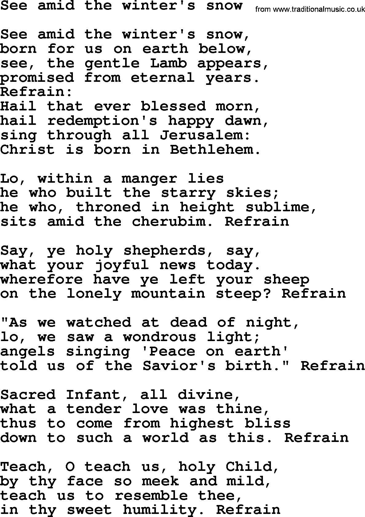 Epiphany Hymns, Hymn: See Amid The Winter's Snow, lyrics with PDF