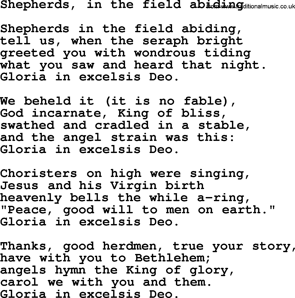 Epiphany Hymns, Hymn: Shepherds, In The Field Abiding, lyrics with PDF