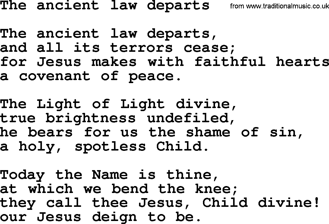 Epiphany Hymns, Hymn: The Ancient Law Departs, lyrics with PDF
