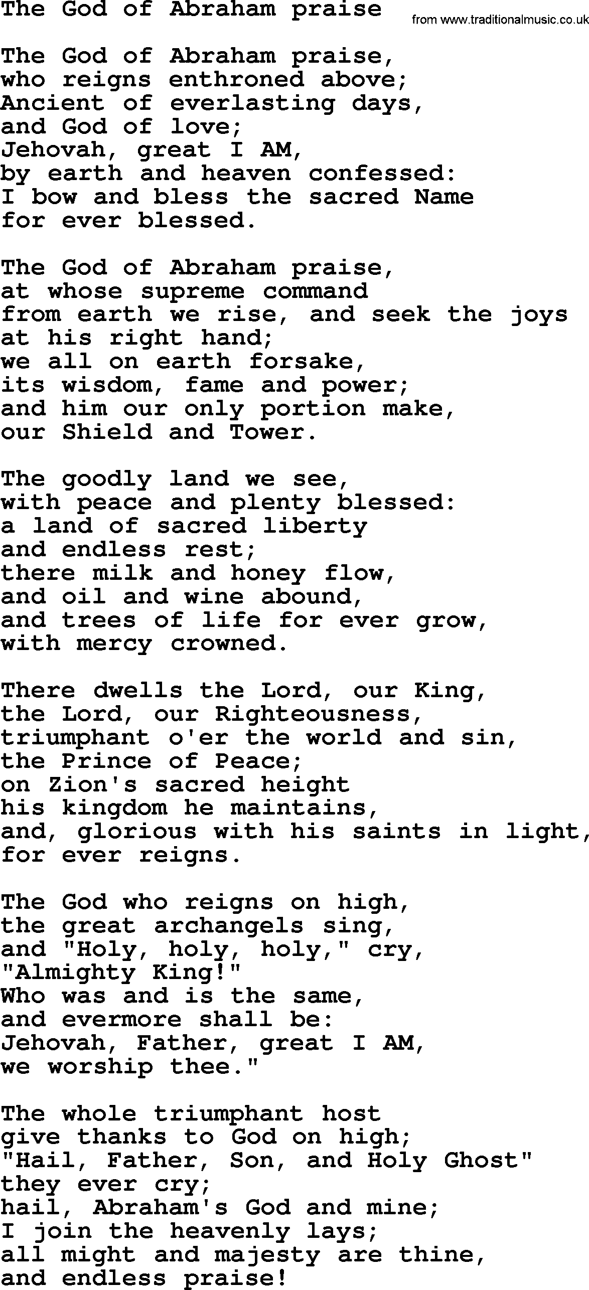 Epiphany Hymns, Hymn: The God Of Abraham Praise, lyrics with PDF