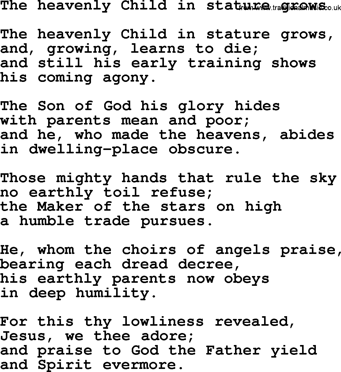 Epiphany Hymns, Hymn: The Heavenly Child In Stature Grows, lyrics with PDF