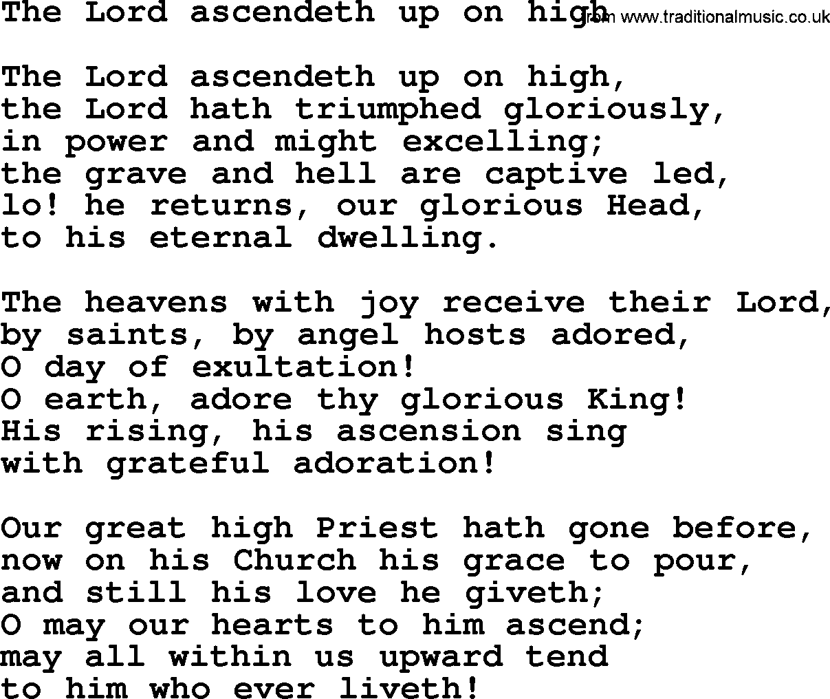 Epiphany Hymns, Hymn: The Lord Ascendeth Up On High, lyrics with PDF