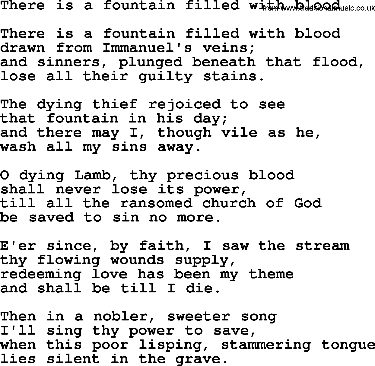 Epiphany Hymns, Hymn: There Is A Fountain Filled With Blood, lyrics with PDF