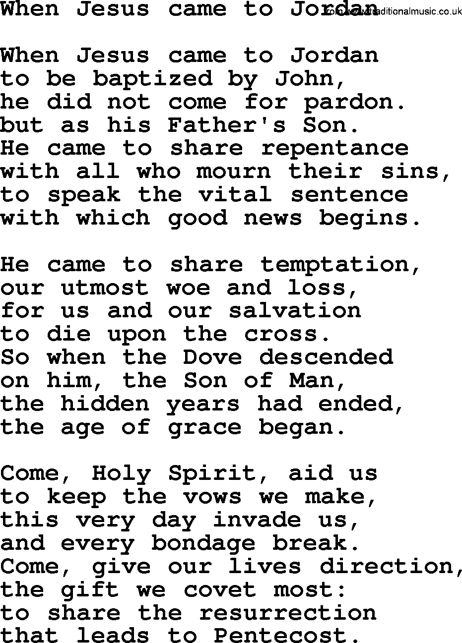 Epiphany Hymns, Hymn: When Jesus Came To Jordan, lyrics with PDF