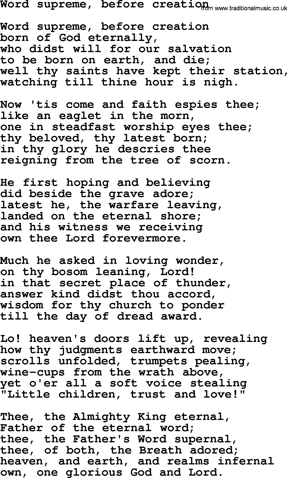 Epiphany Hymns, Hymn: Word Supreme, Before Creation, lyrics with PDF