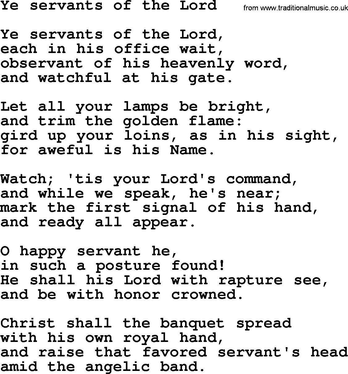 Epiphany Hymns, Hymn: Ye Servants Of The Lord, lyrics with PDF