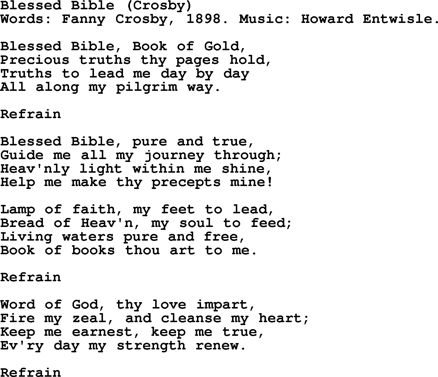 Fanny Crosby song: Blessed Bible, lyrics