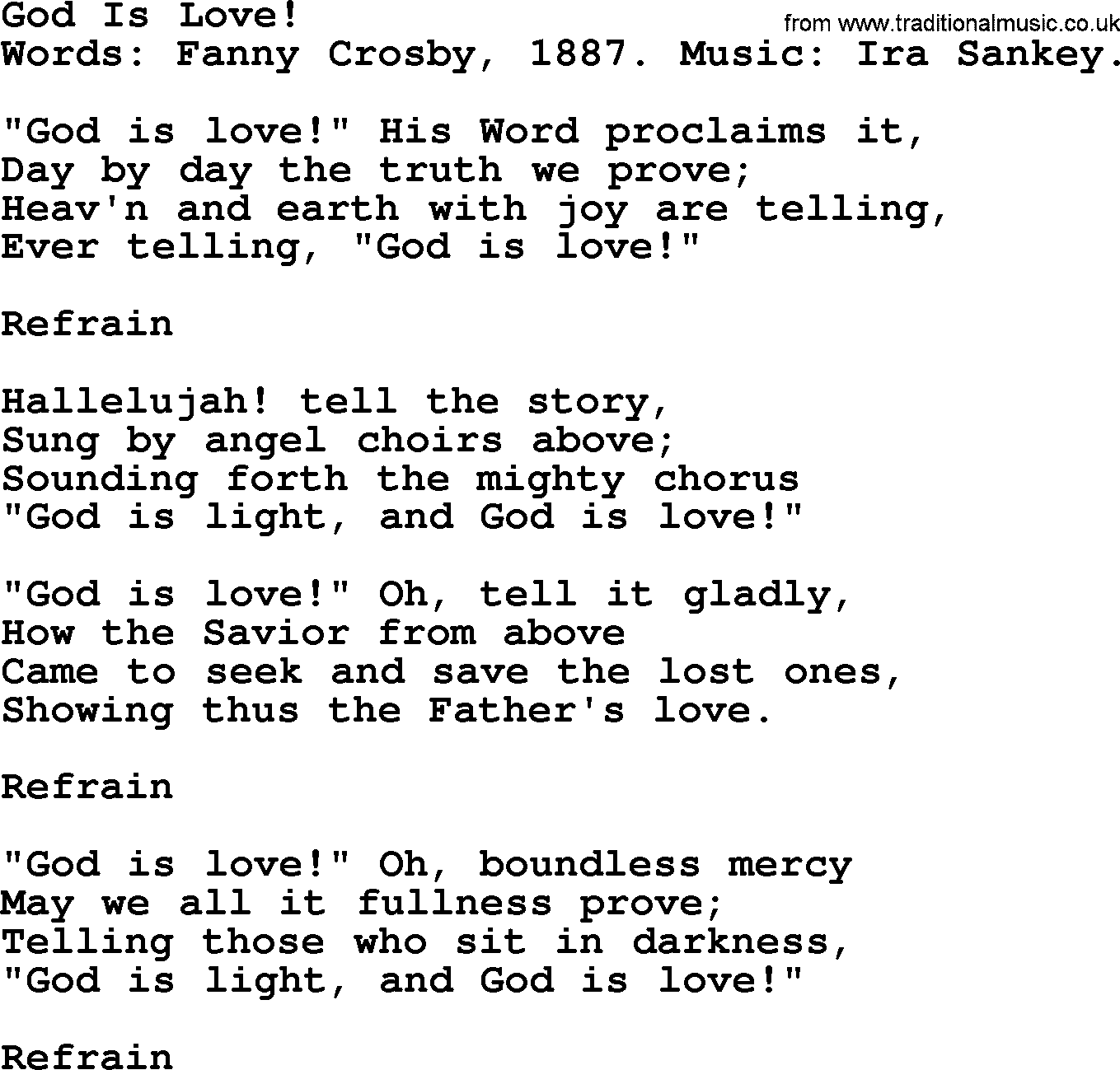 Fanny Crosby song: God Is Love!, lyrics