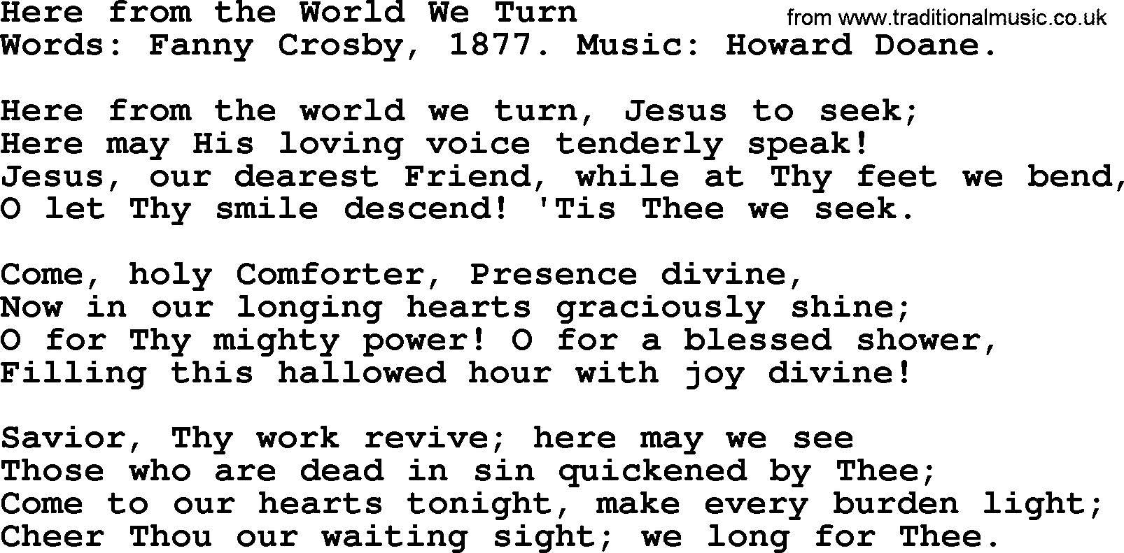 Fanny Crosby song: Here From The World We Turn, lyrics