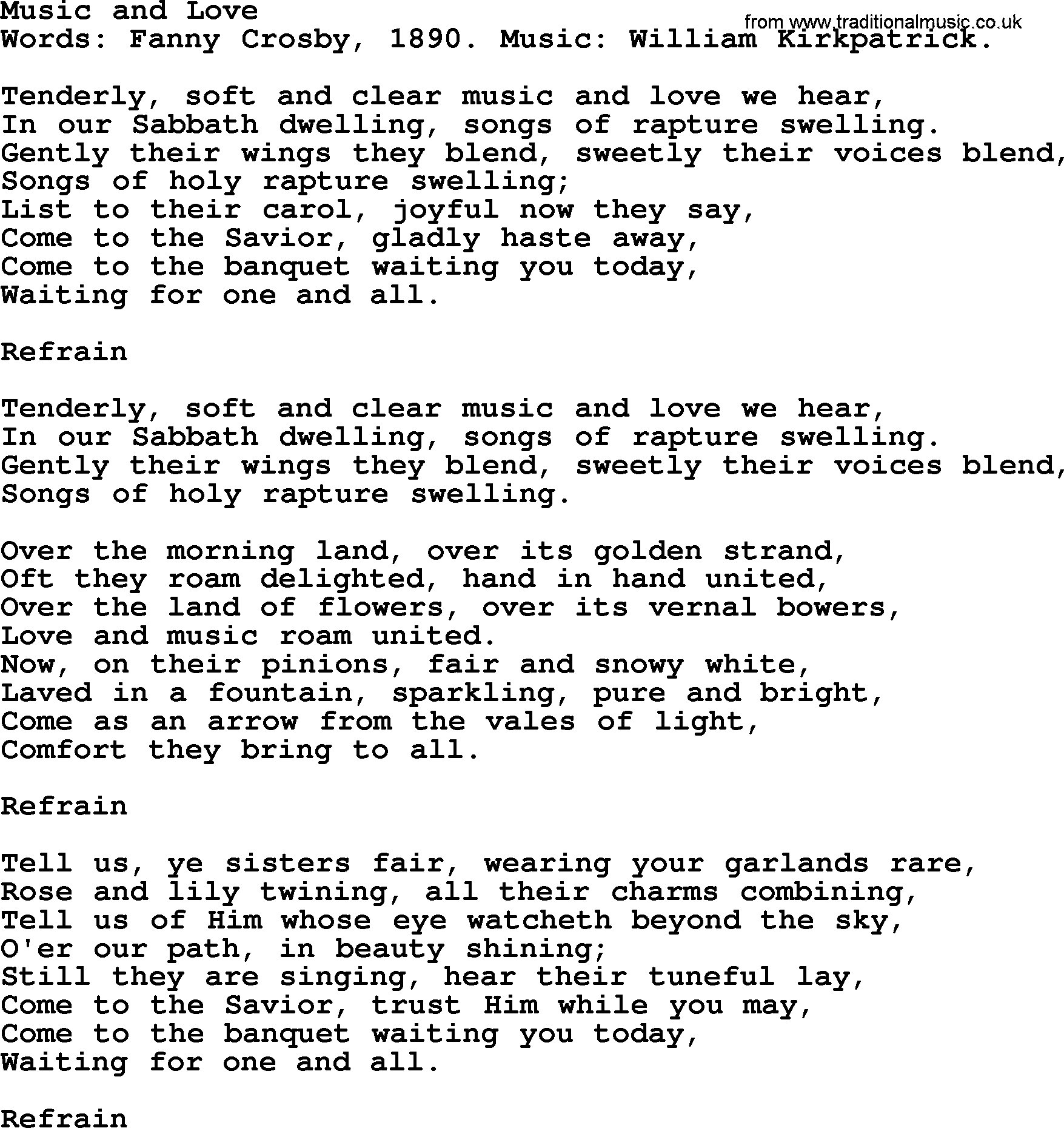 Fanny Crosby song: Music And Love, lyrics