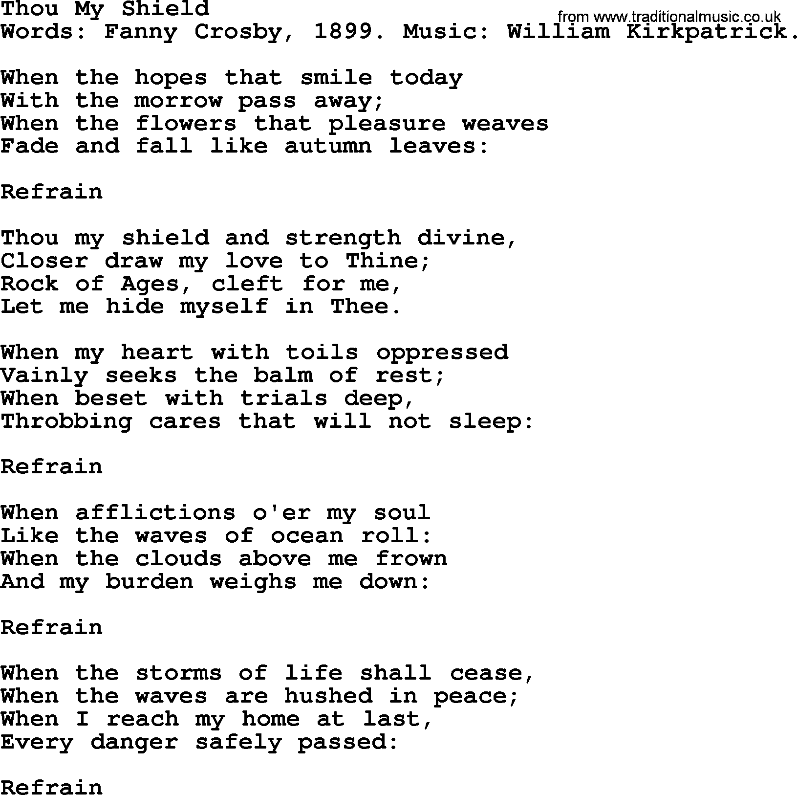 Fanny Crosby song: Thou My Shield, lyrics