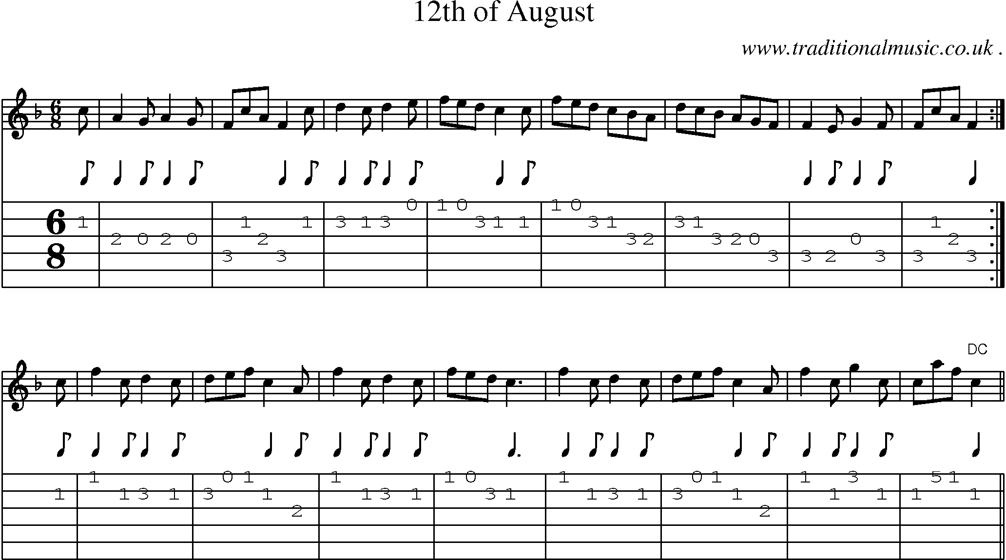 Sheet-Music and Guitar Tabs for 12th Of August