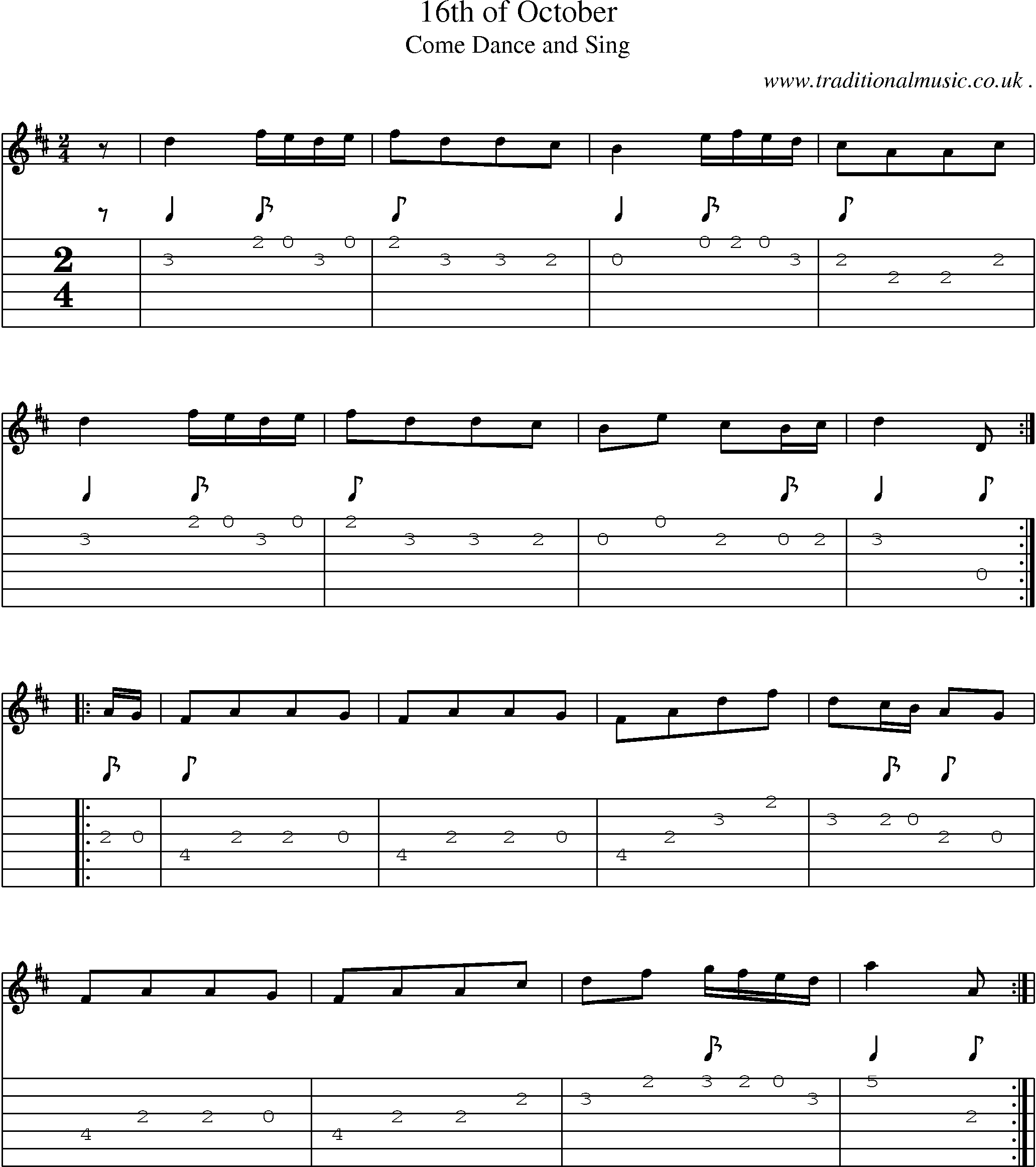 Sheet-Music and Guitar Tabs for 16th Of October