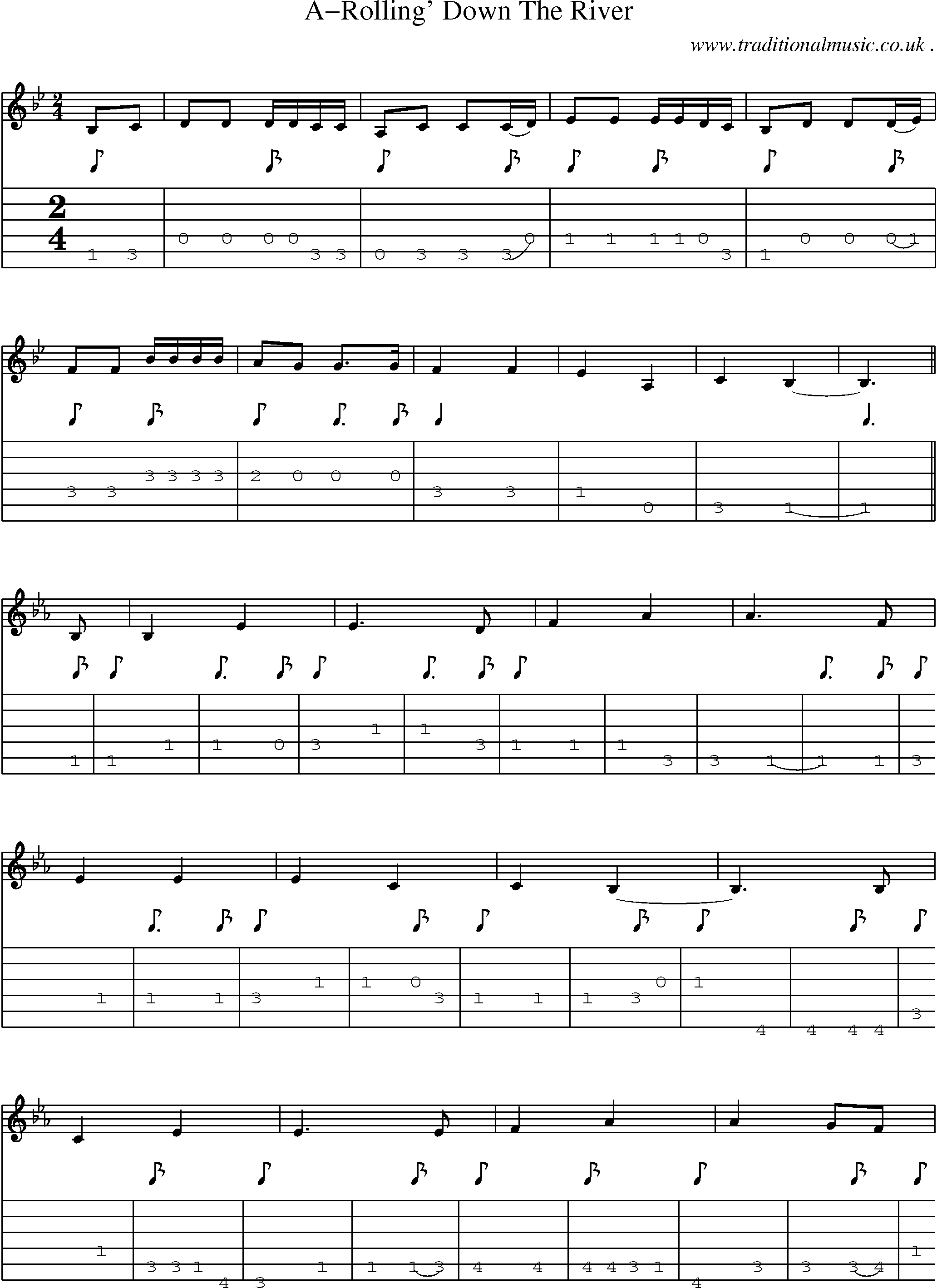 Sheet-Music and Guitar Tabs for A-rolling Down The River