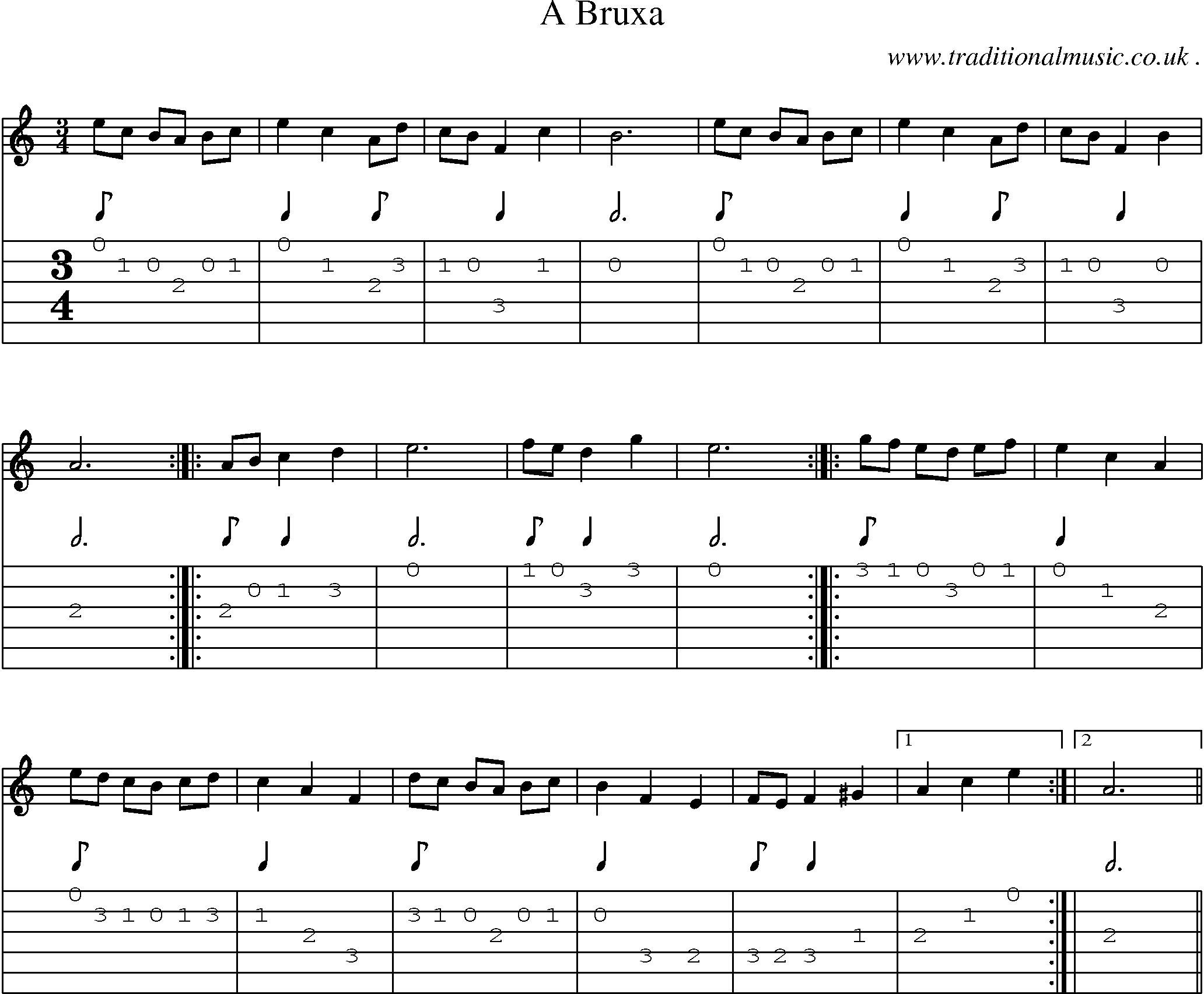 Sheet-Music and Guitar Tabs for A Bruxa
