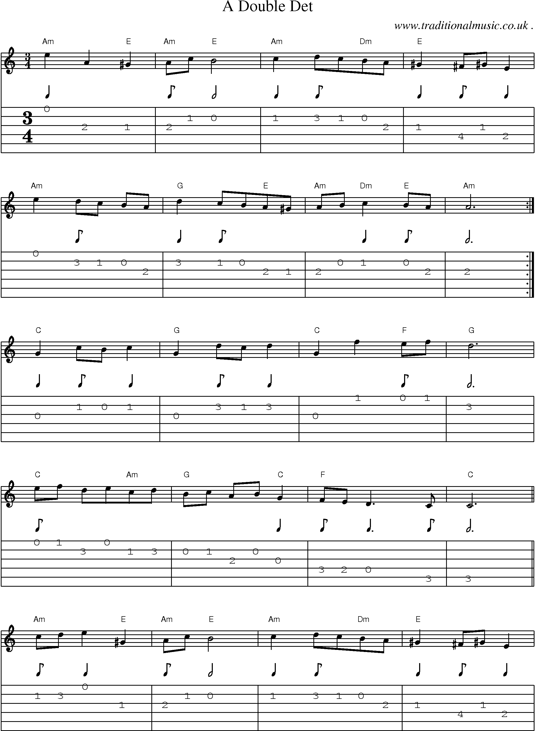 Sheet-Music and Guitar Tabs for A Double Det