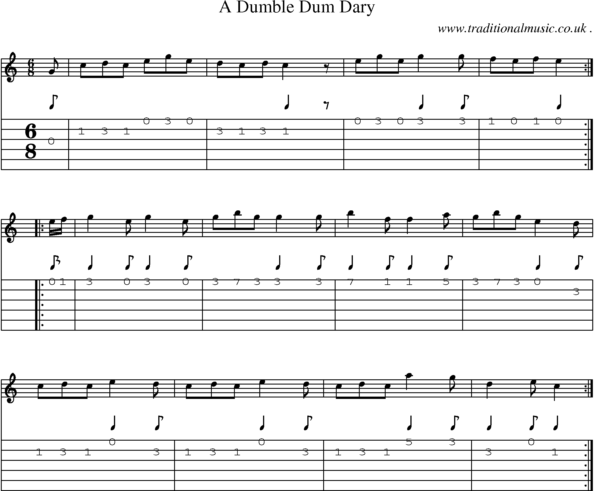 Sheet-Music and Guitar Tabs for A Dumble Dum Dary